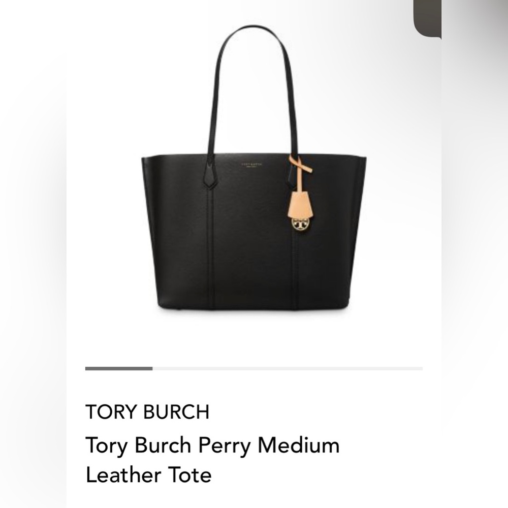 Tory Burch Perry MD Leather Tote. Black/Gold.